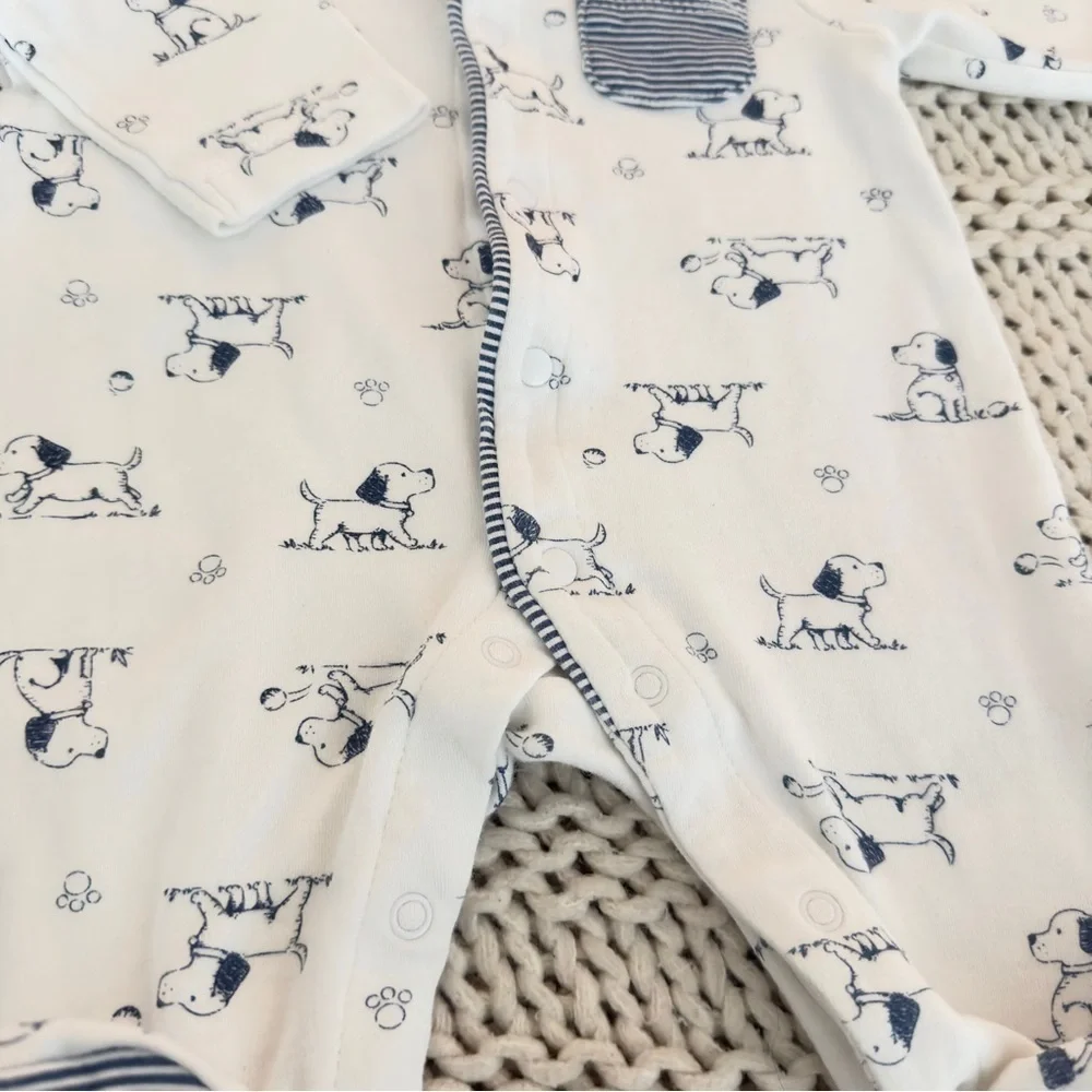 Little Me Puppy Toile Footed 100% Cotton One-Piece Newborn